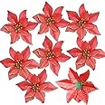 Amajoy 12pcs Glitter Poinsettia Christmas Tree Ornament Artificial Wedding Christmas Flowers Xmas Tree Wreaths Decor Ornament