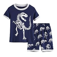 Hsctek Boys Pjs, Short Sleeve Pajamas for Kids, Summer Cotton Kids Pajamas(Glow in Dark Dinosaur, 6)