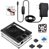 Smraza Raspberry Pi 3 B+ Case with Power Supply Adapter w/ON Off Switch+ Mini Fan + Alumninum Heatsinks, Works for Raspberry Pi 3b Plus 3 Model B+