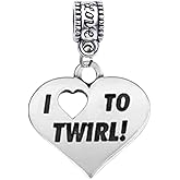 I Love to Twirl Heart Charm Bead – Baton Twirling Pendant for Twirlers & Dance Enthusiasts – Compatible with Pandora, Chamilia, Troll & European Bracelets – Twirling Jewelry Gift