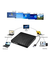 Unidad de CD y DVD externa, Transferencia de Datos de alta velocidad portátil USB 3.0 lector de DVD grabadora de CD Reproductor de disco para el computadora portátil Macbook Mac OS Windows 10 8 7 XP Vista