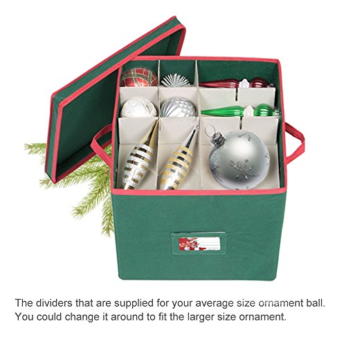 Christmas Ornament Storage Box Containers 2win2buy Adjustable 64 Compartment Cube Organizer with Dividers Xmas Storage Chest Keeps Holiday Decorations Clean and Dry for Next Season 12x12x12" - Green