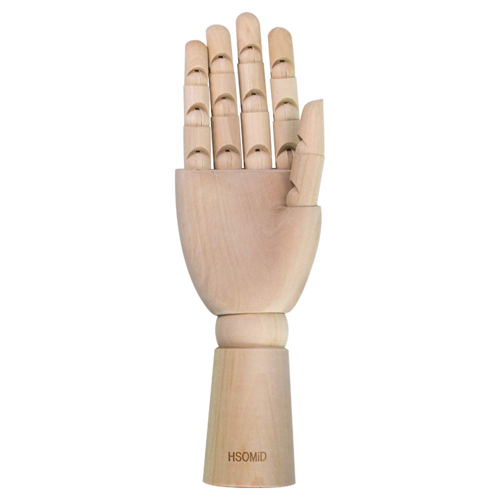 HSOMiD Flexible Wooden Hand Model Moveable Wooden Artists Manikin Hand Figure 12 Inches Men Right Hand Model for Sketching Drawing Painting Home Office Desk Decoration (12 Inch Right Hand)