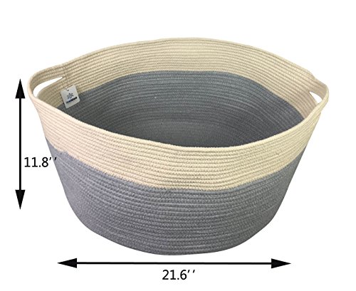 Iceblue 21.6''X16.9''X11.8'' XXL Jumbo Toy Storage Cotton Rope Basket Hamper with Invisible Handles