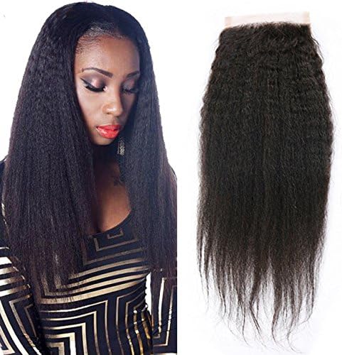 Fyonas 3 Part Top Lace Closure (4"x4") Brazilian Virgin Human Hair Kinky Straight Closures Bleached Knots Naturl Black Color (8 Inch)