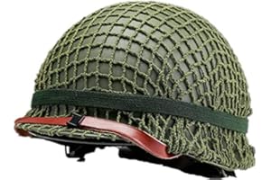 WW2 American M1 Helmet Steel Helmet Green, WWII Military Equipment Imitation Helmet with Mesh Shield