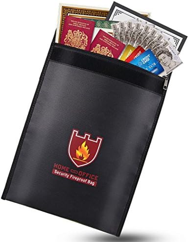 Fireproof Document Bag, HOTSIN Fireproof Bag, Fireproof Document Safe NON-ITCHY Silicone Coated Fireproof Waterproof Bag/Pouch with Velcro and Zipper Closure for Document Money Passport & Valuables (38 X 28CM)