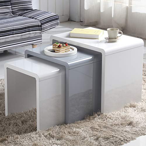 GOLDFAN Nest of 3 tables High Gloss Coffee Table Set Nesting Sofa Table