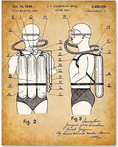 Jacques Cousteau Scuba Diving Tank 11X14 Unframed Patent Print Makes A Great Gift Under $15 For Scuba Divers