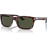 Persol PO3048S Rectangle Sunglasses for Men | In Black &amp; Havana. Polarized options available. Bonus kit: cleaning spray, cloth, screwdriver &amp; mirror.