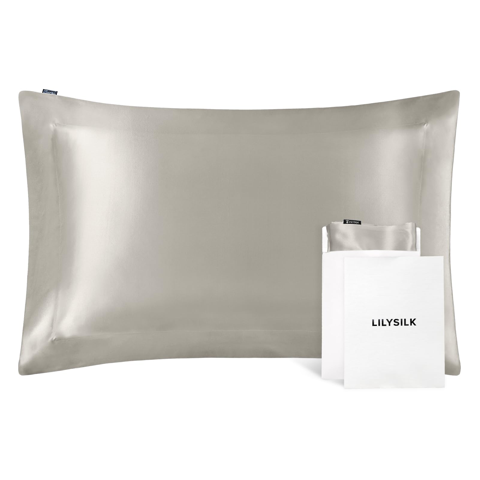 LILYSILK Oxford Silk Pillowcase Soft 19 Momme Charmeuse Pure Mulberry Silk Pillow Covers Fabric Double-side Silvergray Standard Size 50x75 cm