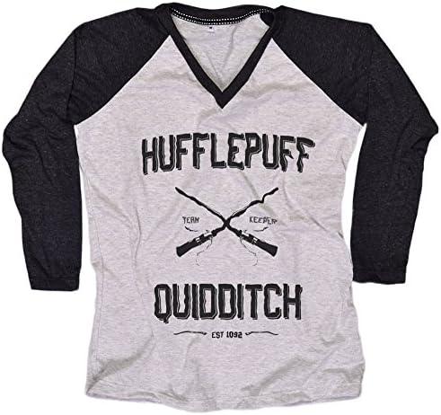 Harry Potter Women T-Shirt Hufflepuff Quidditch shirt Everytees Long Sleeve Baseball Raglan Gift for Women Large