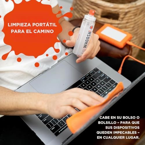 ! Duo Screen Cleaner 100 ml, 8 ml Anti-derrame, 2 panos de microfibra, kit para casa e viagens, sem álcool, sem marcas, portátil, móvel, tablet, óculos