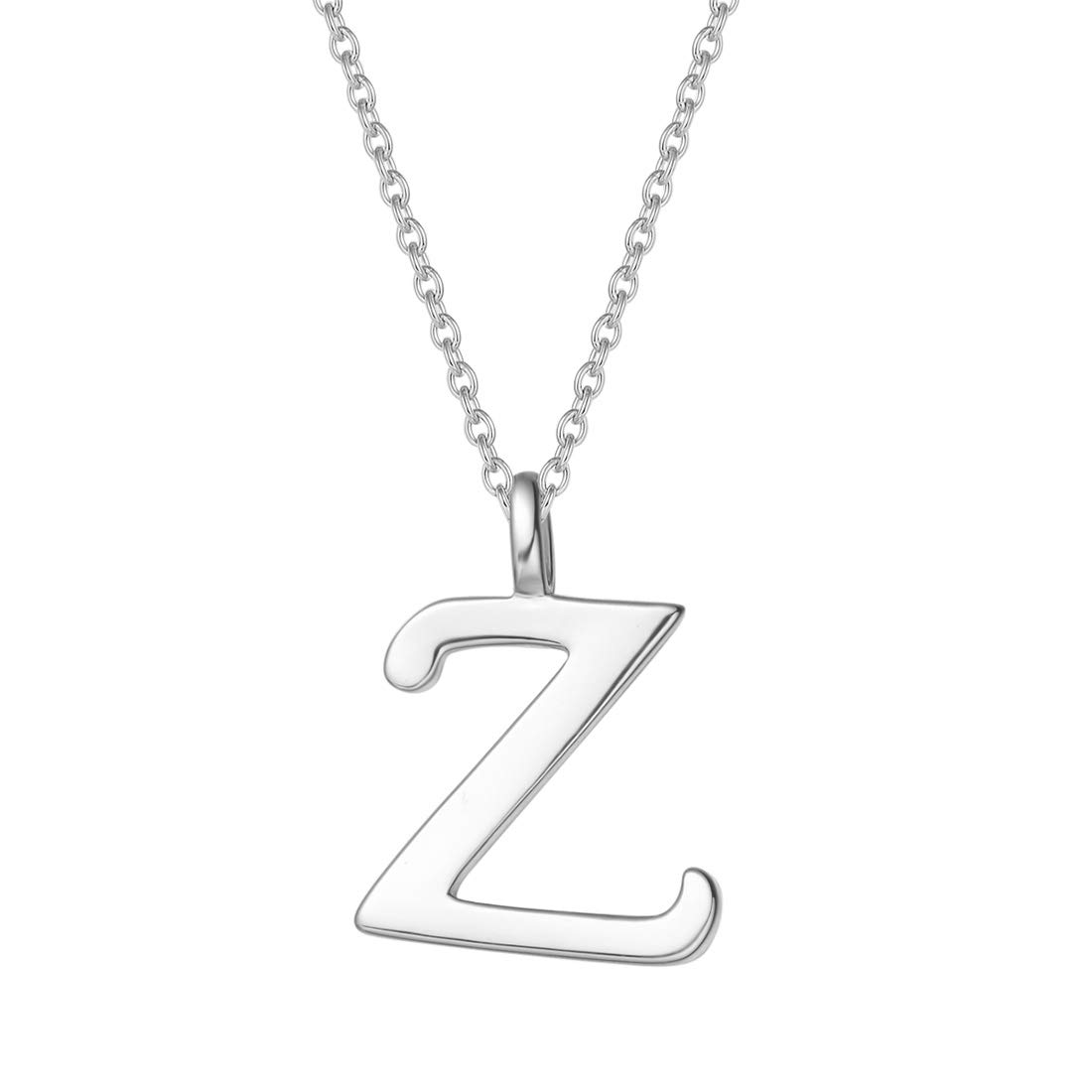 925 Sterling Silver Initial Alphabet Necklace with Letter Z Name Pendant for Women Girls Teenagers Friends with Gift Jewellery Box - Chain Length: 16 + 2 Inch