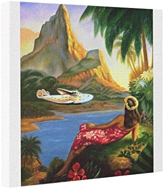 ShowMore Gallery Wrapped Canvas Vintage Tropical Hawaiian Sea Plane Palm Tree Wooden Canvas