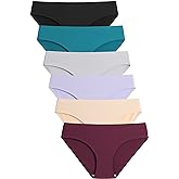 Caterlove Women's Seamless Underwear No Show Stretch Bikini Panties Silky Invisible Hipster 6 Pack