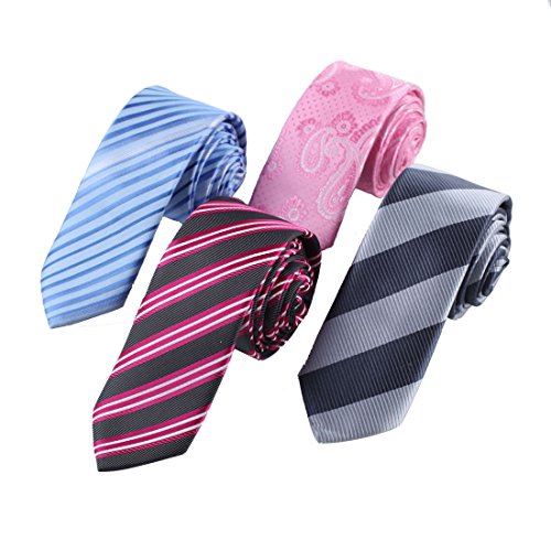 Epoint EASF0022 Suppliers Silk Striped Thin Ties Gift Idea For Designer Men's 4 Skinny Ties Set