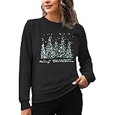 VQD Womens Christmas Sweatshirt Santa Christmas Tree Bow Long Sleeve Shirts Snowflakes Xmas Pullover Tops