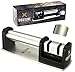GQusine Knife Sharpener + Finger Guard Protector Set Stainless Steel - Black 2 Stage - Tungsten Steel and Ceramic Rod Sharpening System for all Kitchen Knife Sizes