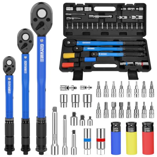 GoYwato 35-pièces Clés Dynamométriques, 1/2" 3/8" 1/4" Jeu de Clé Dynamométrique avec 3-230 N·m et Précision ±3%, Double éChelle, 45 Dents, 32 Accessoires CR-V, pour Voitures Vélo Moto Camion