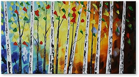 IARTS 100% Hand Painted Contemporary Blue Palm Forest Acrylic Oil Paintings, Modern Artwork Wall Art for Home Office Decorations, 24 X 48 Inches