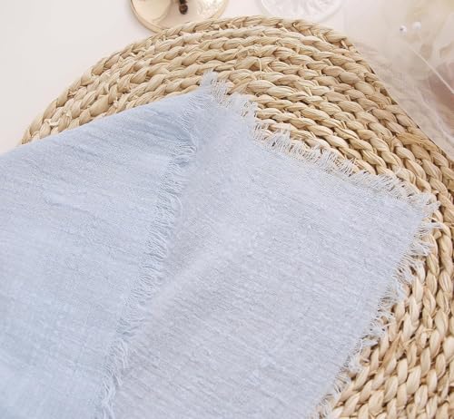 12 Pieces Cloth Napkins with Fringe, Gauze Washable Fall Napkins for Wedding Decorative Dinner Parties Home Table Decorations (42 * 42cm, Light Blue)