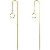 VU100 Threader Long Chain Earrings for Women Teen Girls, 18K Plated Dainty Bar Drop Dangle Earrings Hypoallergenic for Sensitive Ears, Piercing Dangle Arrow, Spike, Cone Earrings Gifts for Birthday Christmas