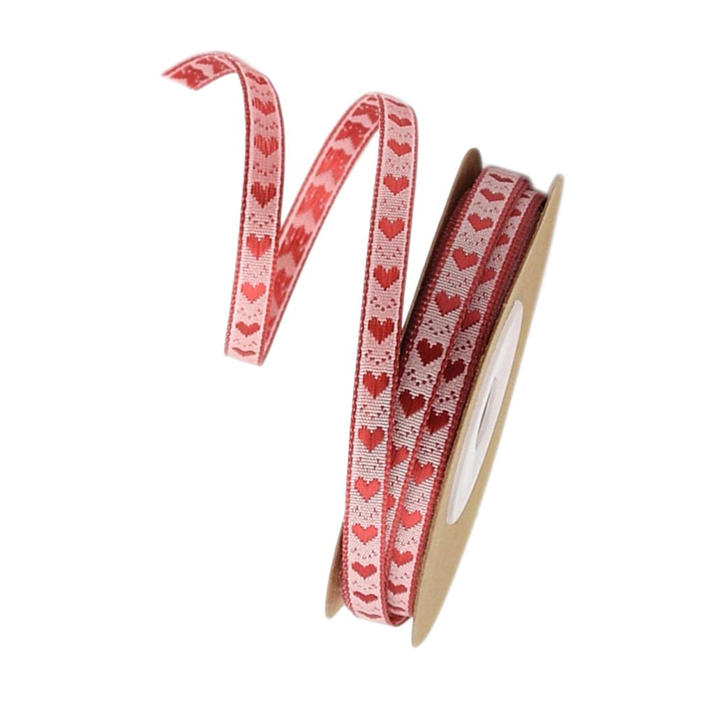 1 Roll Heart Printe Ribbon,10M Valentines Day Red Heart Polyester Thin Packing Rope for DIY Wrapping