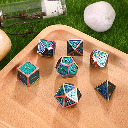 image for Hestya 7 Pieces Metal Dices Set DND Game Polyhedral Solid Metal D&D Di