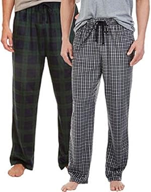 Mens 2-Pack Sueded Fleece Pant-Gray Check & Black/Green Plaid, X-Large