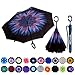 MRTLLOA Double Layer Inverted Umbrella with C-Shaped Handle, Anti-UV Waterproof Windproof Straight Umbrella for Car Rain Outdoor Use(Blue flowers)