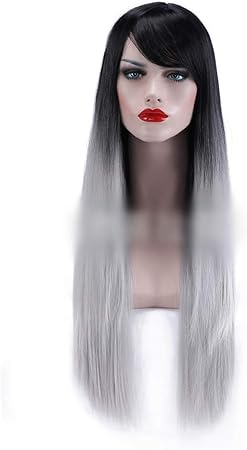 Amazon Frtheyh オンブルシルバーグレーロングストレートヘア黒髪のかつら女性の毎日のコスプレドレスファッション 色 グレー Frtheyh ビューティー 通販