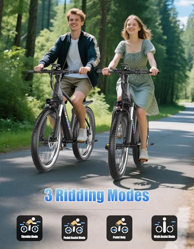 Electric Bike for Adults, 1500W Peak E-Bike, 40KM/H 105 KM Long Range, 26" Electric Bicycle with 48V 12Ah Removable Battery, Lightweight Ebike for Mountain City Trail, 7 Speeds, Front Suspension