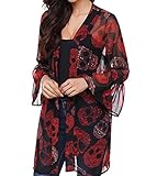 TINHAO Women's Skull Print Sheer Loose Kimono Cardigan Tops Blouse Cover up (XXXL)