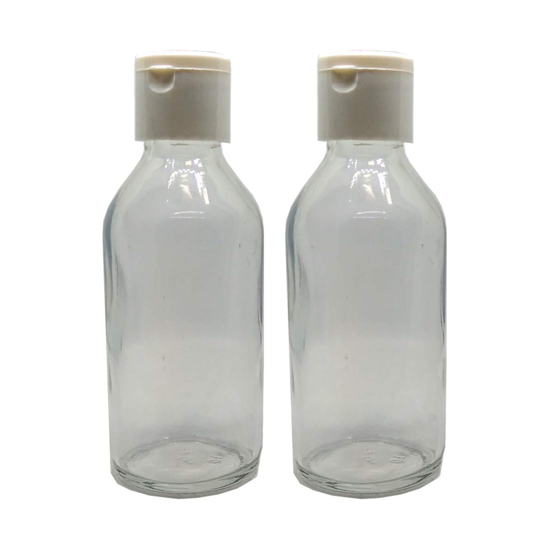 Glass Refillable Round Bottle,with Flip Top Cap,100ml,Set of 2, Transparent