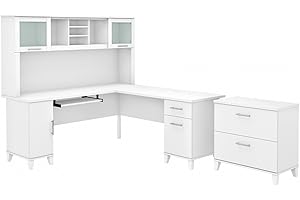 BUSH BUSINESS FURNITURE Bush SET009WH Somerset 72-Inch W L-Shaped Desk with Hutch and Lateral File Cabinet White