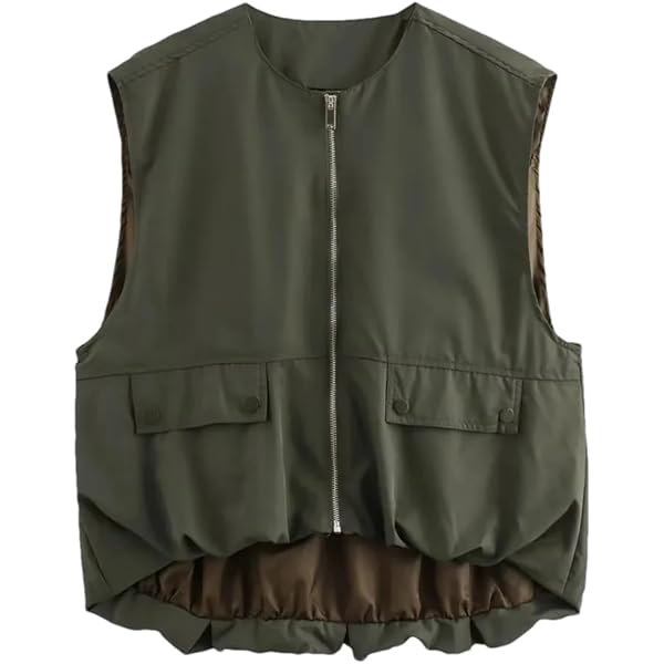 Women's Cargo Vest Oversized Zip Up Vest Casual Ruched Hem