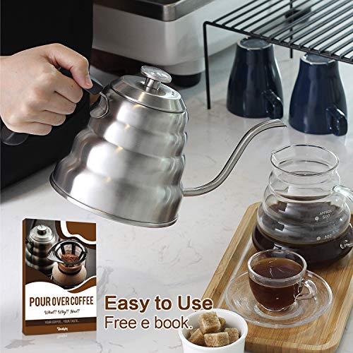 Gooseneck Tea Kettle Stovetop (1.2L 40fl oz) with Thermometer for Pour