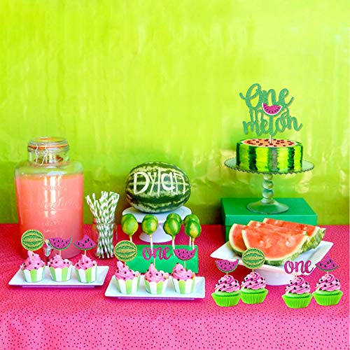 Yaaaaasss! Watermelon Cake Toppers Set of 25 One in a Melon Cupcake Decorations Baby Shower Girl 1st Birthday Supplies Glitter Summer Fruit Sweet to be One Themed Party - Thumbnail 5