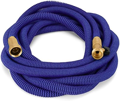 Waterree Tm 75 Feet Expandable Garden Hose - NEW 2017 Super Strong Construction- Strong Webbing -Solid Brass End + 9 Function Spray Nozzle and Shut-off Valve, Blue