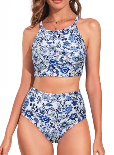 Herseas High Neck Floral Bikini Set