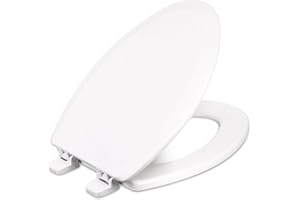 Centoco Elongated Toilet Seat, Heavy-Duty Wood Core with Plastic Scratch-Resistant Finish, Soft Close, Made in the USA, 900SC-301, Crane White (Cotton/Bright)