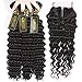 QTHAIR 10A Brazilian Hair Deep Wave 3 Bundles with 4x4 Lace Closure(22