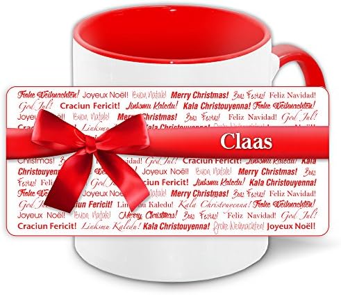 Buon Natale In Diverse Lingue.Tazza Di Natale Con Nome Claas E Immagine N 7 62 Cm Con Bordo Rosso Con Scritta Buon Natale In Diverse Lingue Amazon It Casa E Cucina
