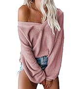Asvivid Womens Off The Shoulder Sweater Batwing Sleeve Oversized Knit Pullover Sweater Tops…