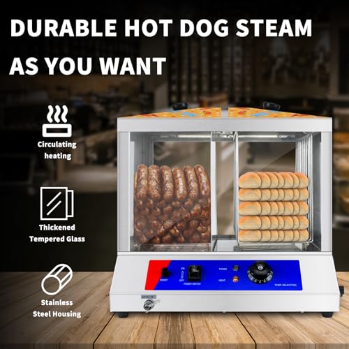NJTFHU Hot Dog Steamer 36L Hot Dogs Buns Steamer for 100 Hot Dogs & 50 Electric Bun Warmer Cooker with Thickened Tempered Glass Stainless Steel