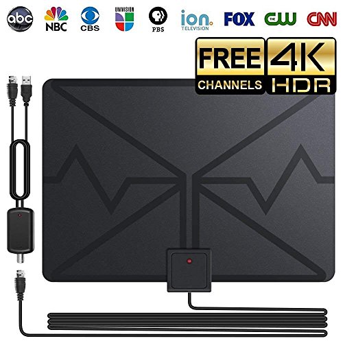 Professional Indoor TV Antenna,Freeview Best 100 Mile Longest Range HDTV Digital Antennas 4K HD VHF UHF Local Channels with Detachable Amplifier 16foot Coaxial Cable (2018 Upgraded Version)