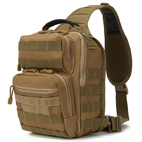 QT&QY Tactical Sling Bag for Men Small Military Rover Shoulder Backpack EDC Chest Pack Molle Assault Range Bag