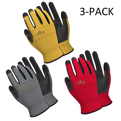 Vgo 3-Pairs Synthetic Leather Work Gloves, Multi-Purpose Light Duty Work Gloves, Breathable & High Dexterity…