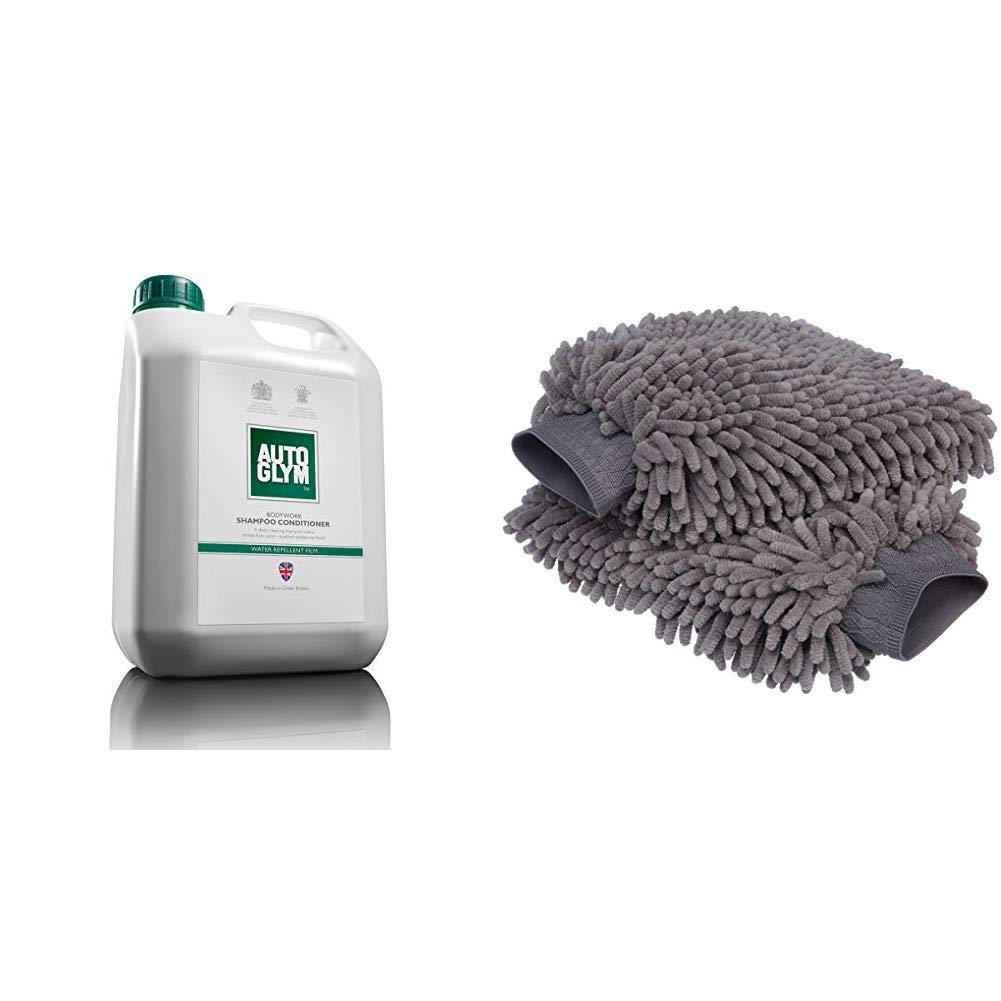 Autoglym Large Bottle Quality Bodywork Shampoo, 2.5 Litre & Amazon Basics Deluxe Microfiber Car Wash Mitt (2 Pack)